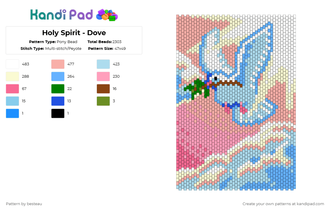 Holy Spirit - Dove - Pony Bead Pattern by besteau on Kandi Pad - beige,pink,light blue,holy spirit,dove,god,faith,sunrise,sunset,heaven,bird