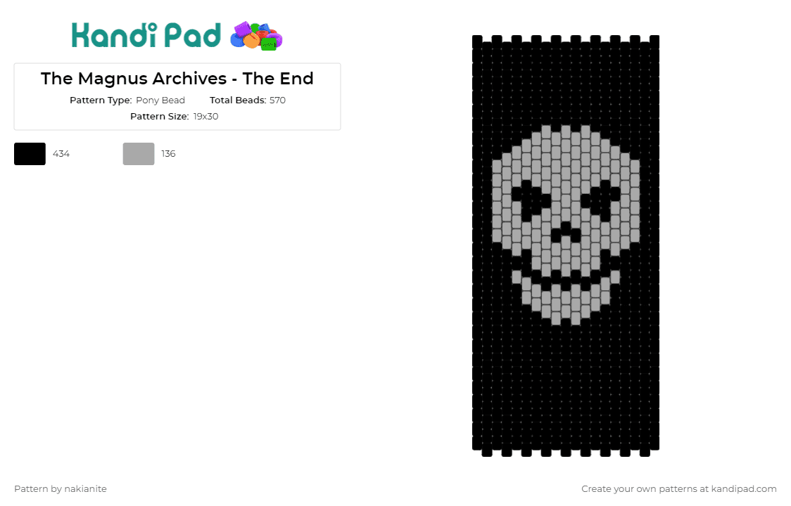 The Magnus Archives - The End - Pony Bead Pattern by nakianite on Kandi Pad - the magnus archives,skull,skeleton,horror,spooky,podcast,dark,gray