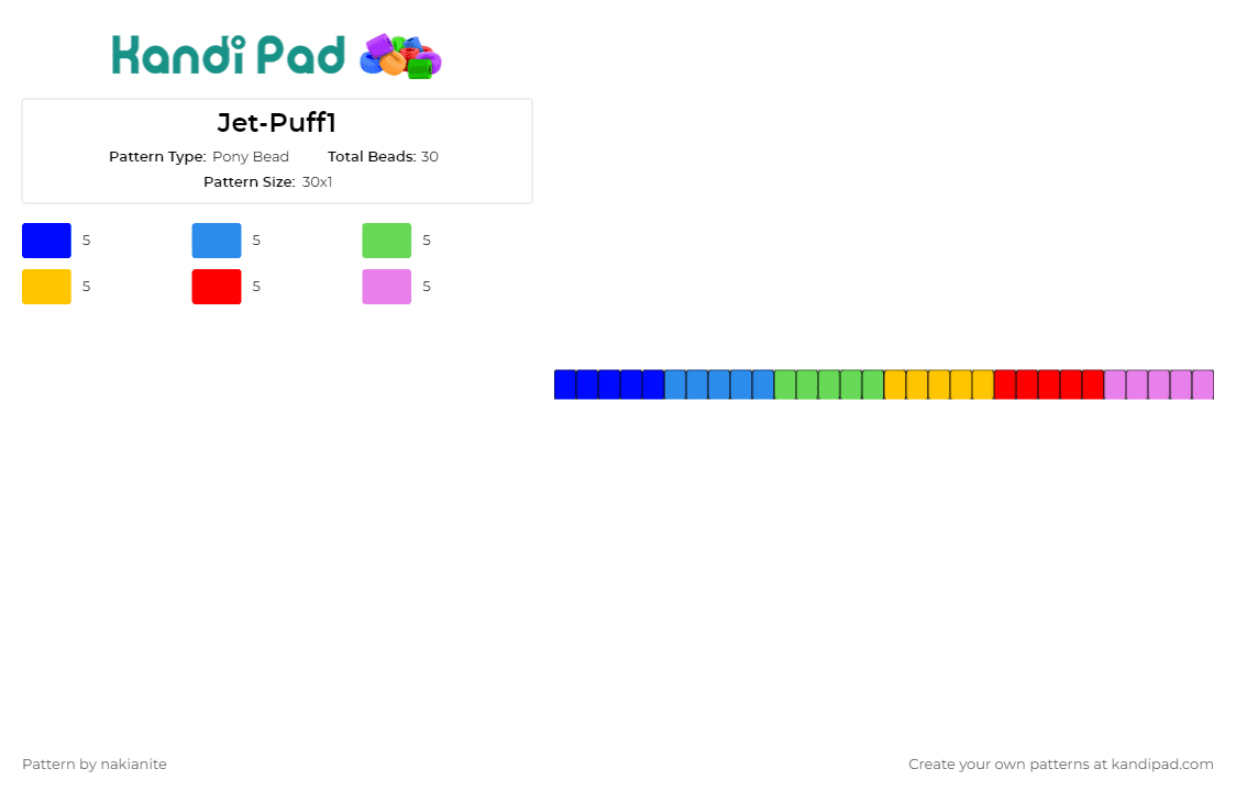 Jet-Puff1 - Pony Bead Pattern by nakianite on Kandi Pad - jet puffed,marshmallows,rainbow,single,bracelet