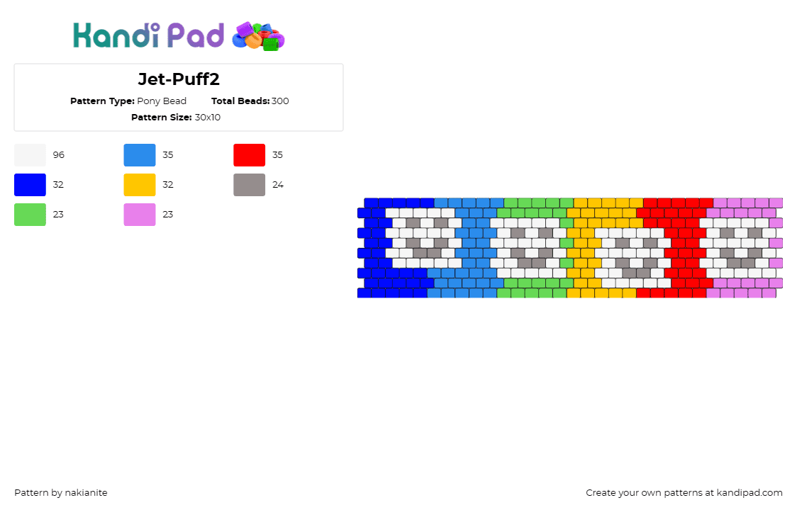 Jet-Puff2 - Pony Bead Pattern by nakianite on Kandi Pad - jet puffed,marshmallows,rainbow,cute,cuff,food,smiley