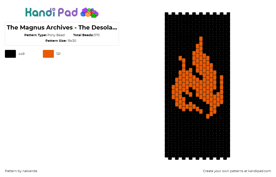 The Magnus Archives - The Desolation - Pony Bead Pattern by nakianite on Kandi Pad - magnus archives,fire,flames,horror,spooky,podcast,dark,black,orange