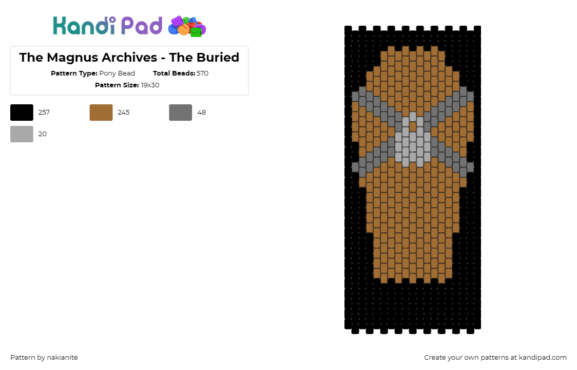 The Magnus Archives - The Buried - Pony Bead Pattern by nakianite on Kandi Pad - magnus archives,coffin,horror,spooky,lock,chain,podcast,dark,black,brown