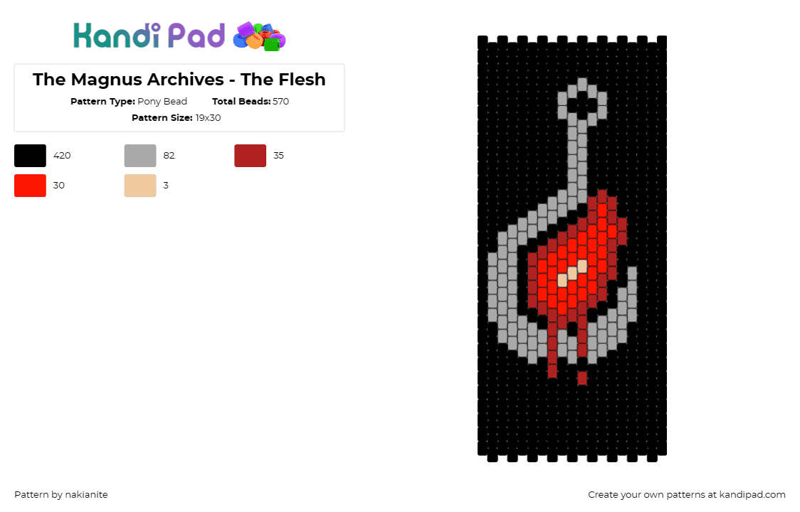 The Magnus Archives - The Flesh - Pony Bead Pattern by nakianite on Kandi Pad - magnus archives,meat,hook,horror,spooky,podcast,dark,black,gray,red