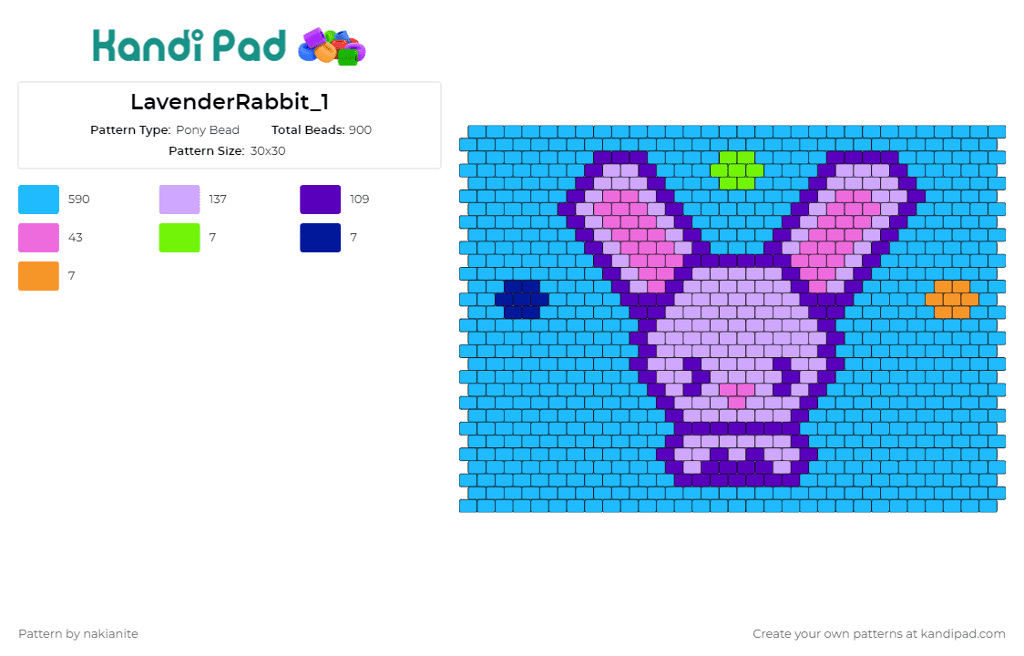 LavenderRabbit_1 - Pony Bead Pattern by nakianite on Kandi Pad - rabbit,bunny,lavender,panel