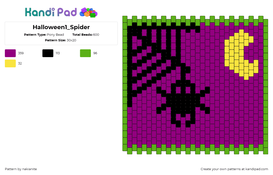 Halloween1_Spider - Pony Bead Pattern by nakianite on Kandi Pad - spider,web,moon,night,halloween,spooky,panel,silhouette,black,purple,yellow