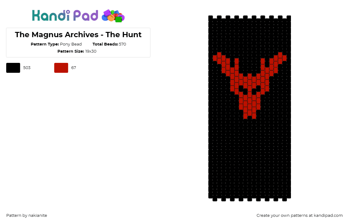 The Magnus Archives - The Hunt - Pony Bead Pattern by nakianite on Kandi Pad - magnus archives,deer,skull,horror,spooky,podcast,dark,red,black