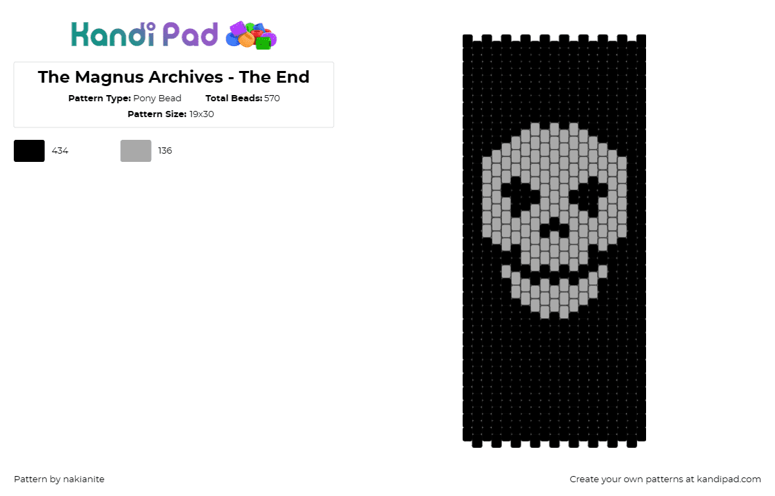 The Magnus Archives - The End - Pony Bead Pattern by nakianite on Kandi Pad - magnus archives,skull,skeleton,horror,spooky,podcast,dark,gray,black