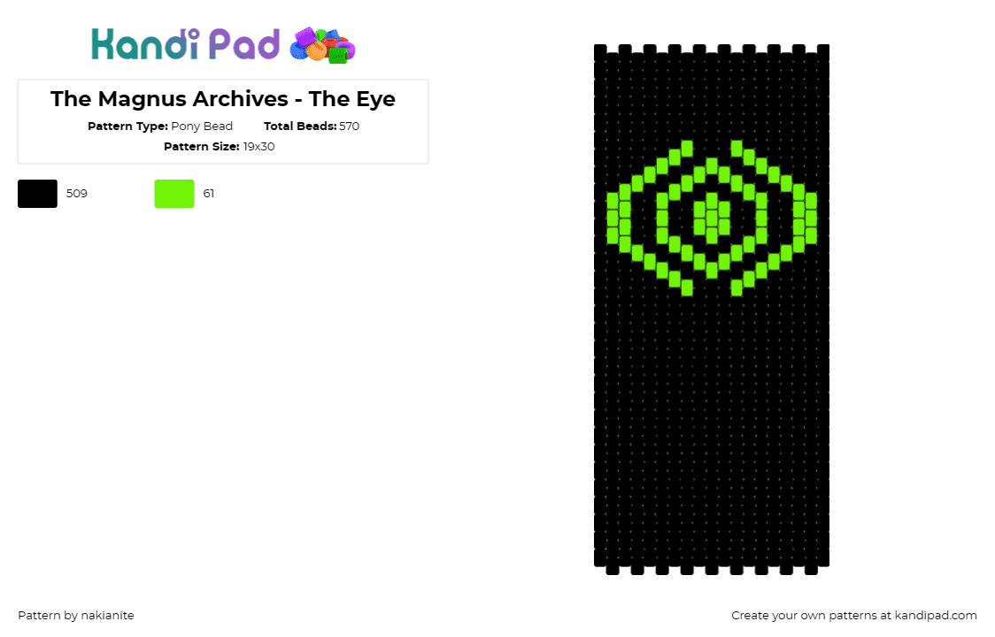 The Magnus Archives - The Eye - Pony Bead Pattern by nakianite on Kandi Pad - magnus archives,eye,horror,spooky,podcast,dark,green,black