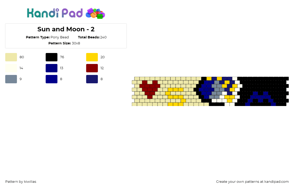 Sun and Moon - 2 - Pony Bead Pattern by kiwilias on Kandi Pad - sun,moon,cuff,yellow,celestial,day,night,space,balance