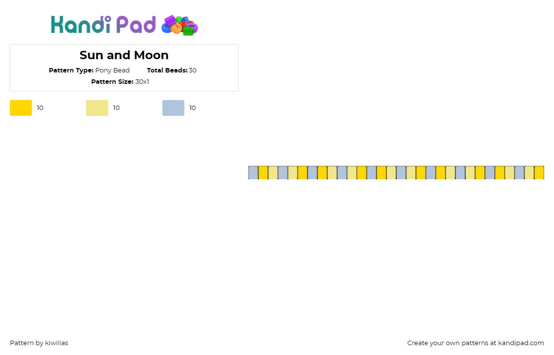 Sun and Moon - Pony Bead Pattern by kiwilias on Kandi Pad - sun,moon,single,bracelet,cuff,bright,yellow,day,night,gray