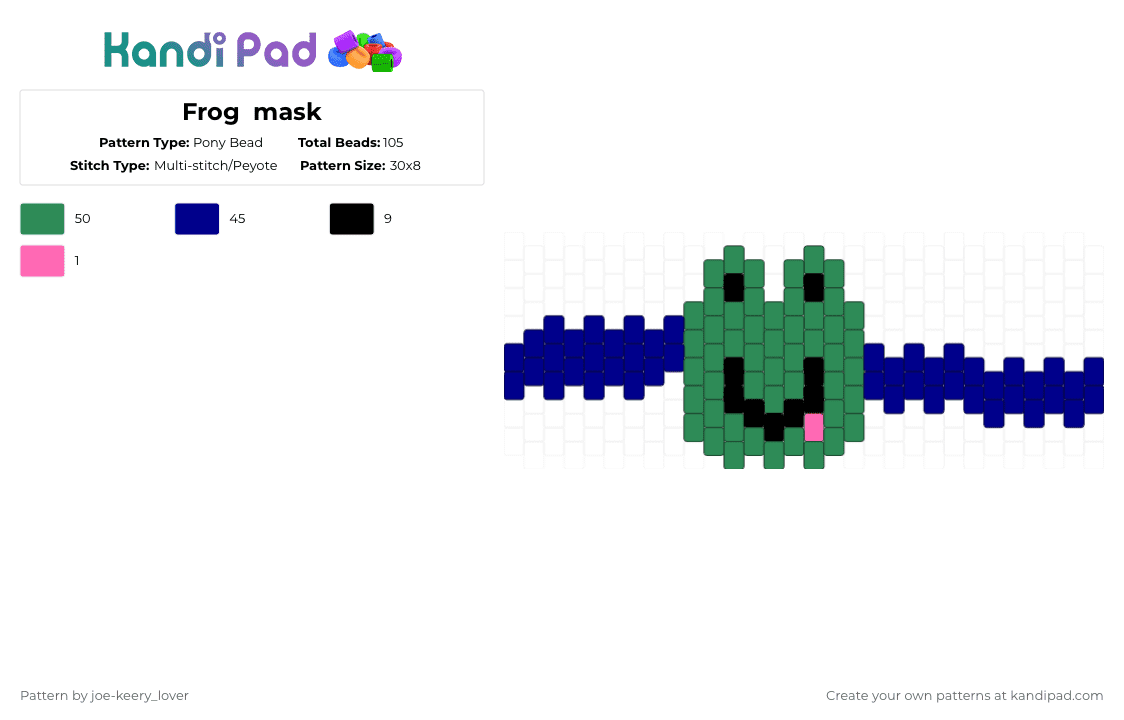 Frog  mask - Pony Bead Pattern by joe-keery_lover on Kandi Pad - green,purple