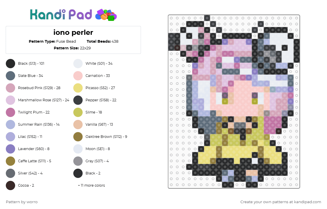 iono perler - Fuse Bead Pattern by worro on Kandi Pad - pink,gray,beige,yellow,pokemon,iono