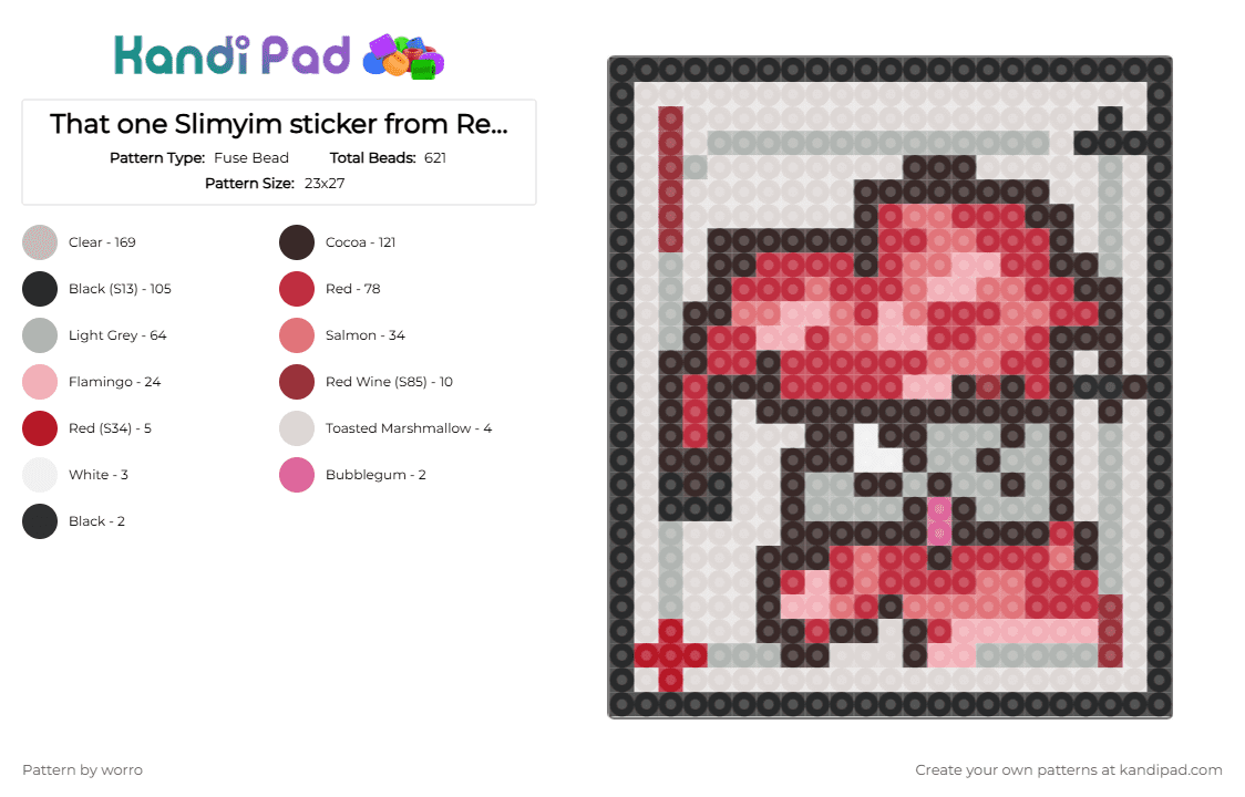 That one Slimyim sticker from Regretevator! - Fuse Bead Pattern by worro on Kandi Pad - red,beige,brown,regretevator,slimyim,jester,playing card,sticker,elevator,flesh