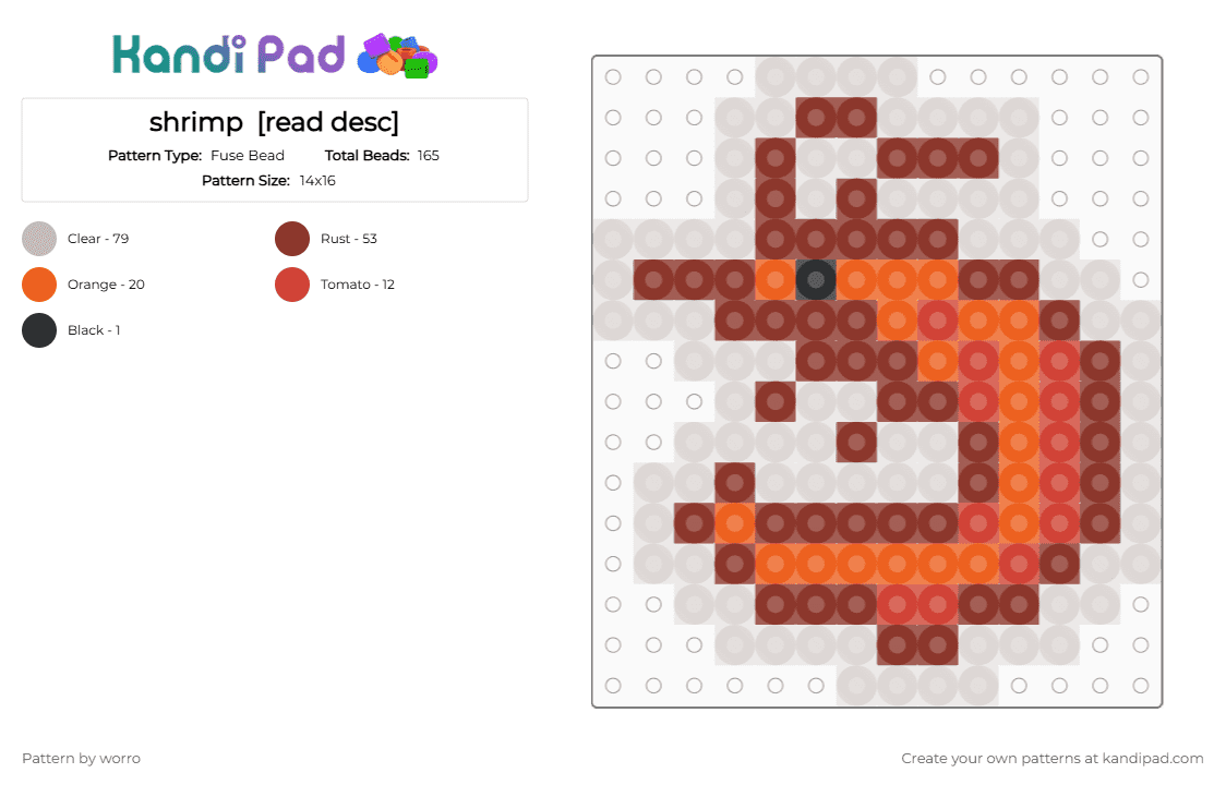 shrimp  [read desc] - Fuse Bead Pattern by worro on Kandi Pad - red,beige,shrimp