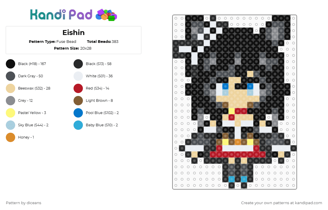 Eishin - Fuse Bead Pattern by diceans on Kandi Pad - black,gray,beige,red