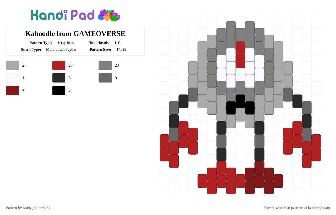 Kaboodle from GAMEOVERSE - Pony Bead Pattern by randy_butternubs on Kandi Pad - red,gray,beige