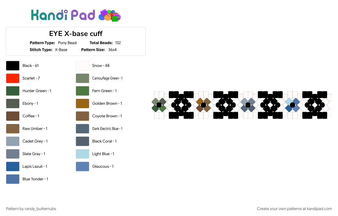EYE X-base cuff - Pony Bead Pattern by randy_butternubs on Kandi Pad - black, blue, colorful, eyes, gray, white, x base