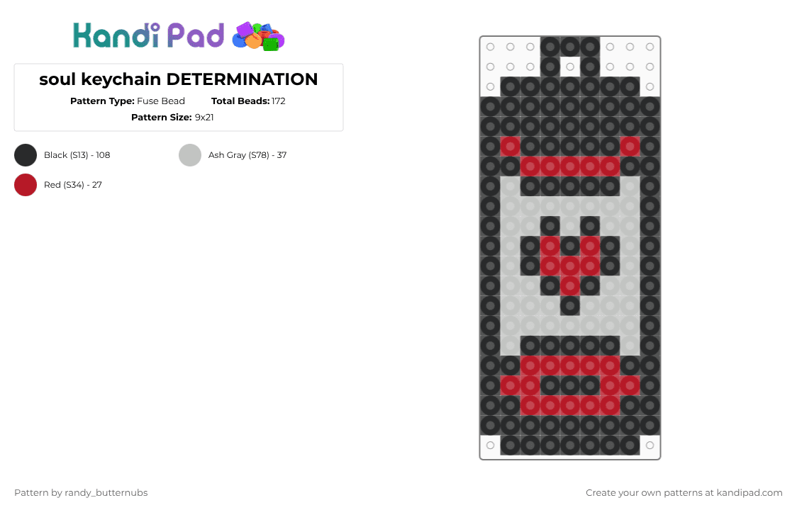 soul keychain DETERMINATION - Fuse Bead Pattern by randy_butternubs on Kandi Pad - black,beige,red,undertale,soul,frisk,determination,asgore