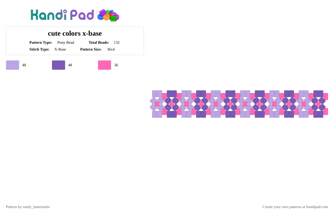 Cute colors x-base Pony Bead Pattern - Kandi Pad | Kandi Patterns, Fuse ...
