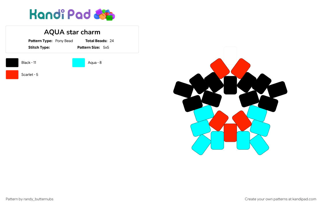 AQUA star charm - Pony Bead Pattern by randy_butternubs on Kandi Pad - aqua, chapter 5, character, deltarune, deltarune chapter 5, flower, light blue, red, video game