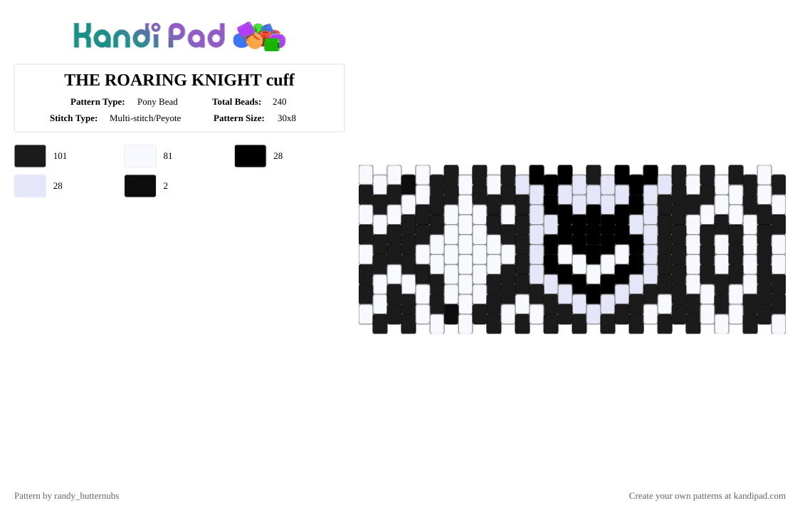 THE ROARING KNIGHT cuff - Pony Bead Pattern by randy_butternubs on Kandi Pad - black,white,deltarune