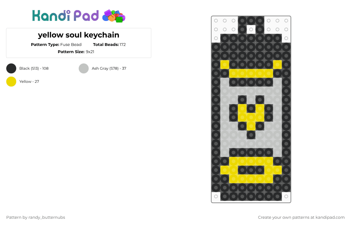 yellow soul keychain - Fuse Bead Pattern by randy_butternubs on Kandi Pad - black,beige,yellow,undertale,soul,justice