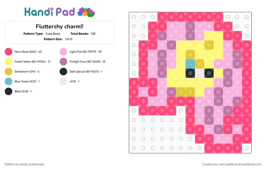 Fluttershy charm!! - Fuse Bead Pattern by randy_butternubs on Kandi Pad - character, fluttershy, friendship is magic, mlp, my little pony, pink, red