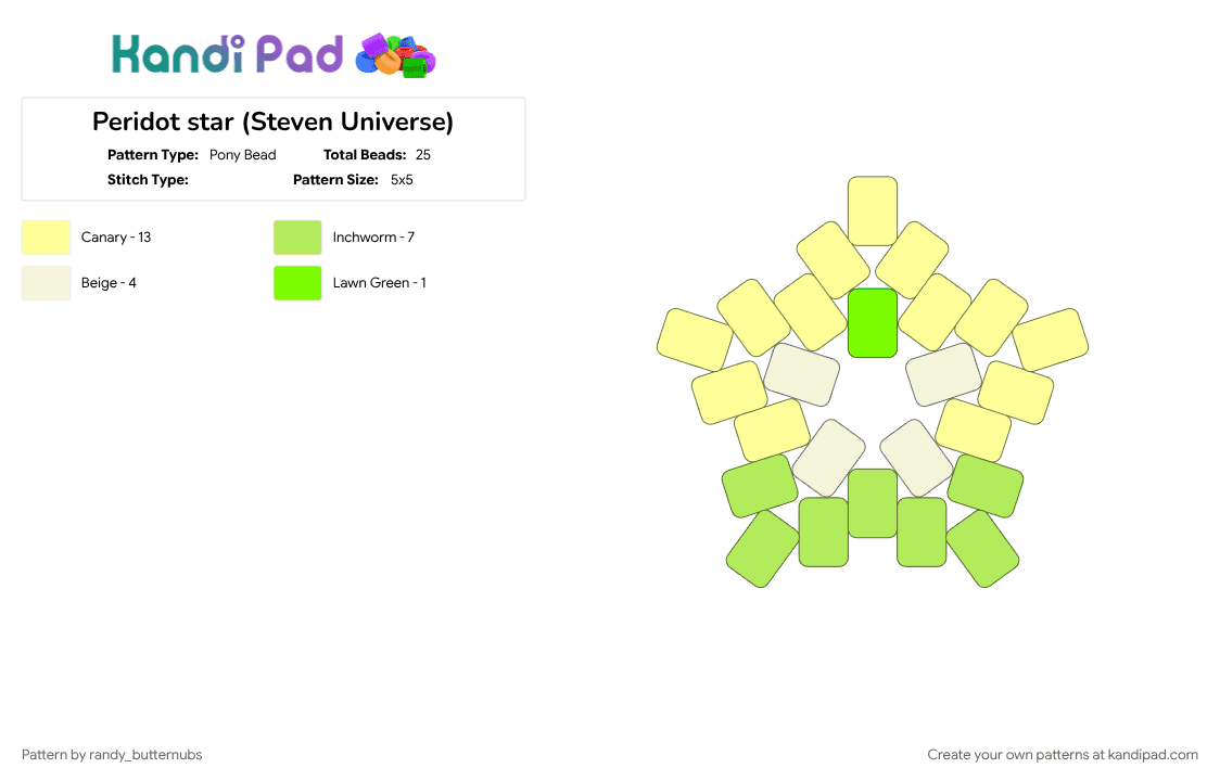 Peridot star (Steven Universe) - Pony Bead Pattern by randy_butternubs on Kandi Pad - character, gem, green, peridot, star, steven universe, steven universe future, yellow