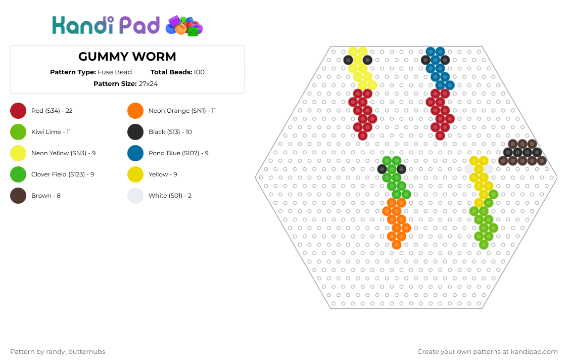 GUMMY WORM - Fuse Bead Pattern by randy_butternubs on Kandi Pad - yellow,red,green,food,tadc
