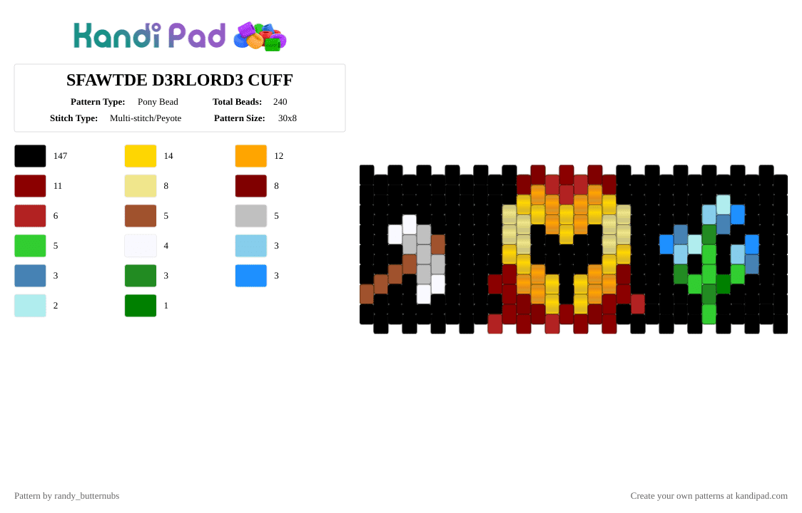 SFAWTDE/DAWTDE D3RLORD3 CUFF - Pony Bead Pattern by randy_butternubs on Kandi Pad - black,orange,yellow,red,sfawtde,dawtde,d3rlord3