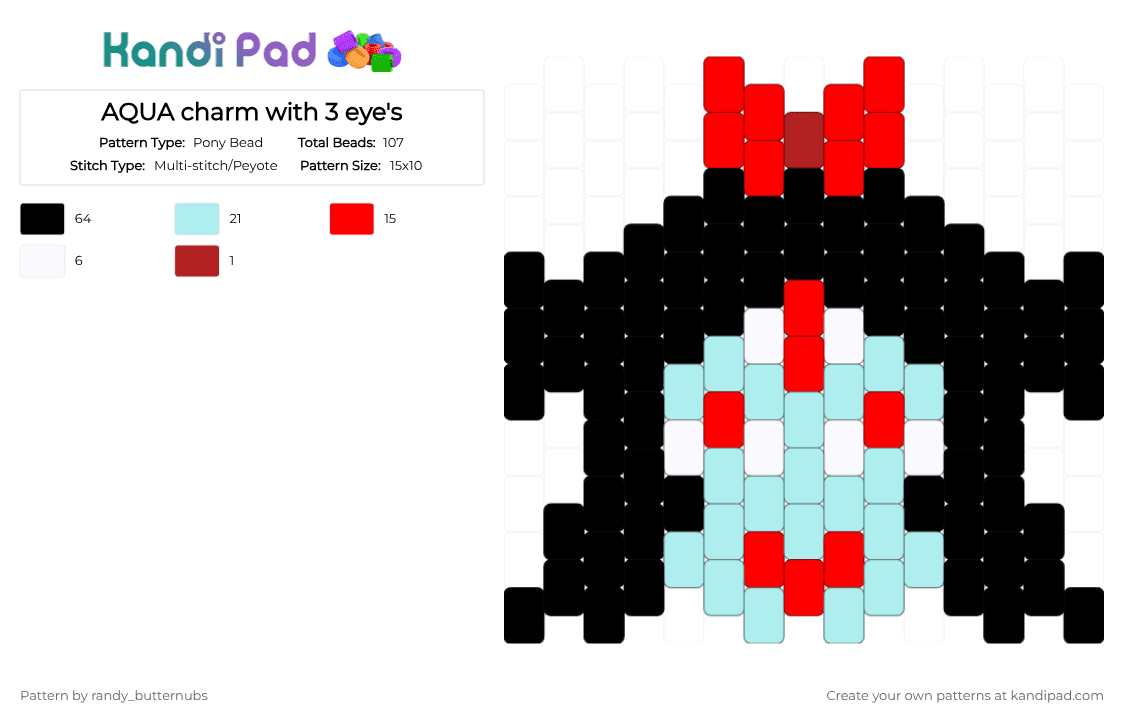 AQUA charm with 3 eye\'s - Pony Bead Pattern by randy_butternubs on Kandi Pad - black,red,light blue,deltarune,aqua,chapter 5
