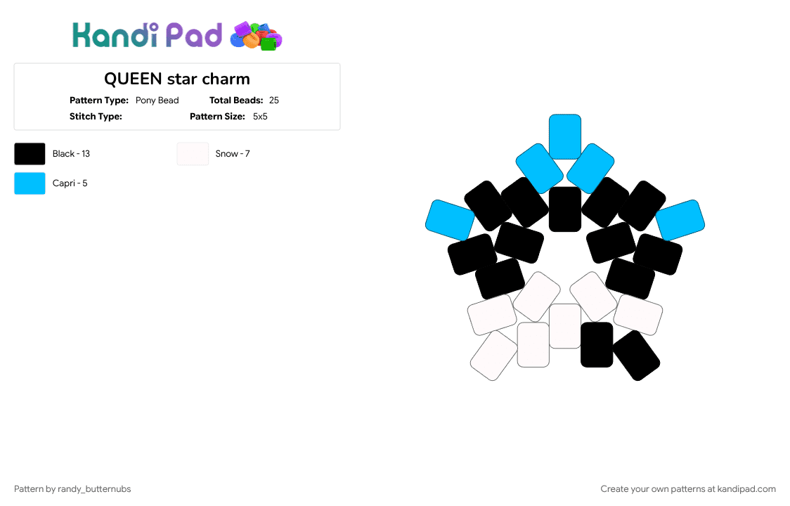 QUEEN star charm - Pony Bead Pattern by randy_butternubs on Kandi Pad - deltarune, light blue, queen, video game, white