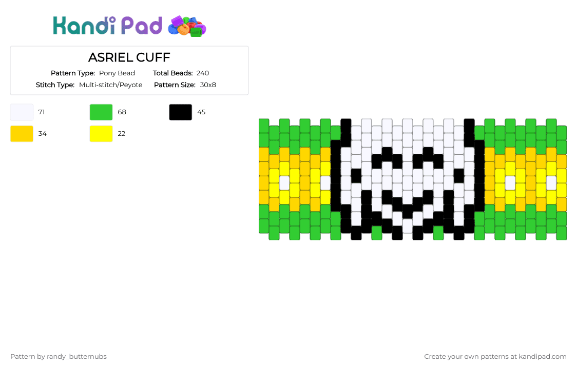 ASRIEL CUFF - Pony Bead Pattern by randy_butternubs on Kandi Pad - green,yellow