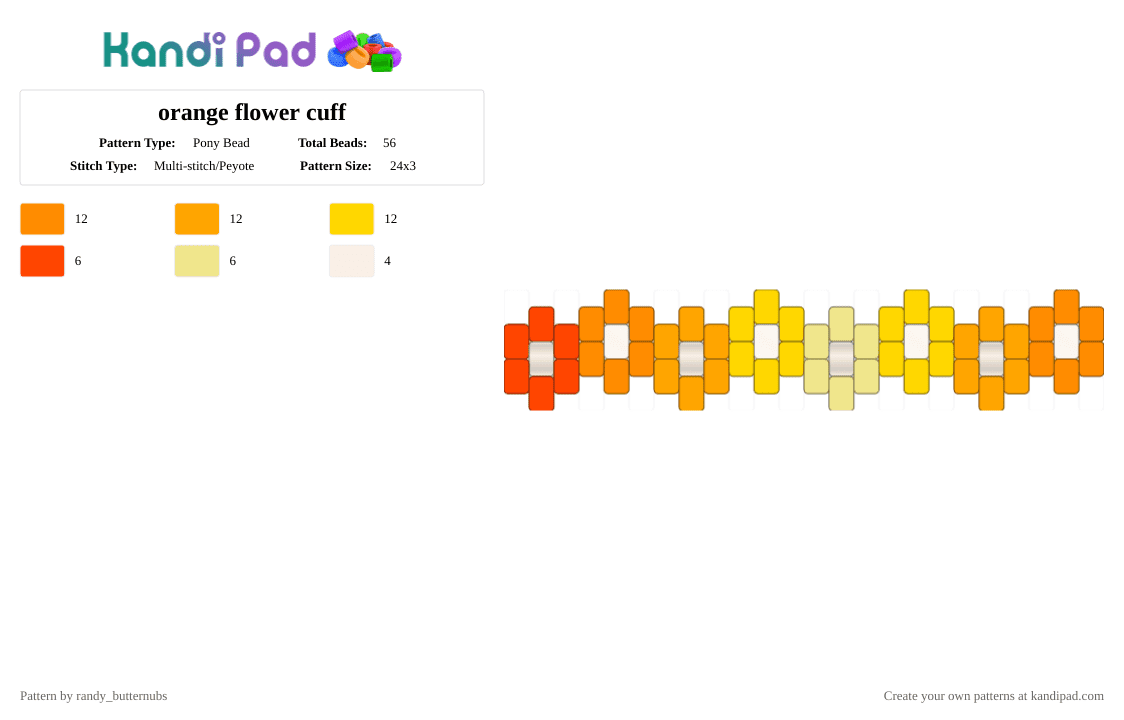 orange flower cuff - Pony Bead Pattern by randy_butternubs on Kandi Pad - orange,yellow