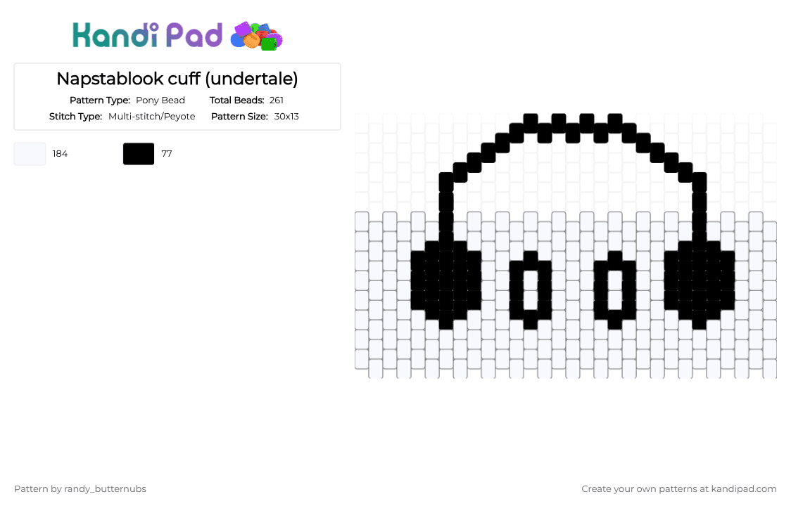 Napstablook cuff (undertale) - Pony Bead Pattern by randy_butternubs on Kandi Pad - black,white