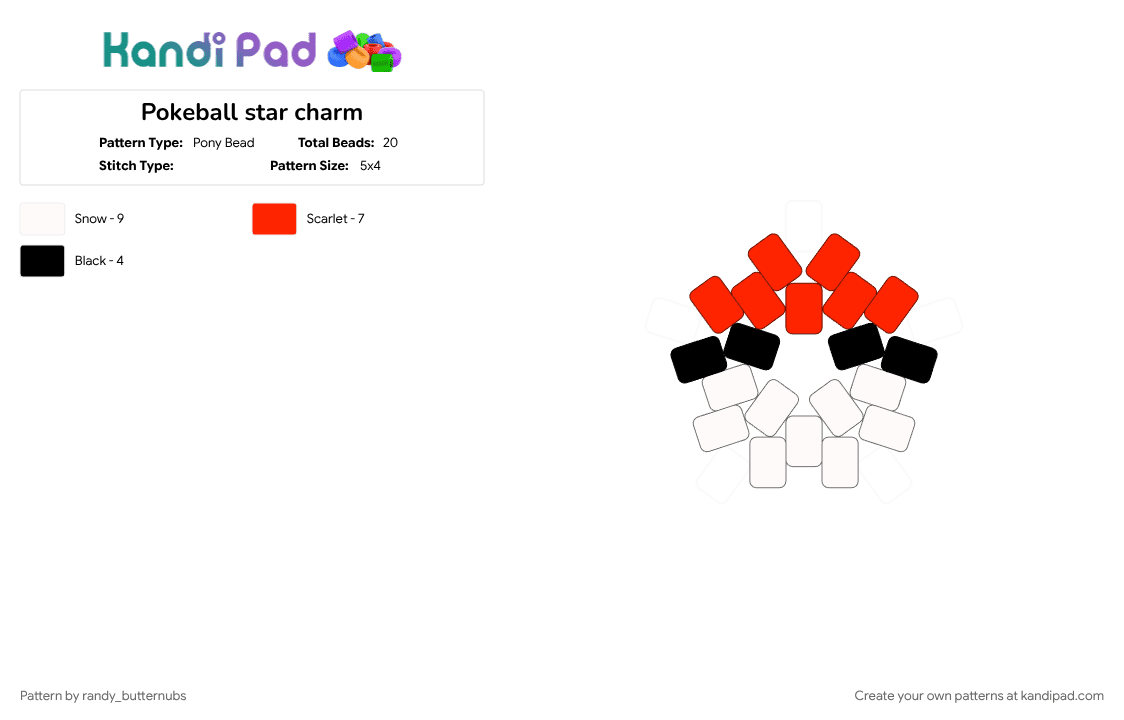 Pokeball star charm - Pony Bead Pattern by randy_butternubs on Kandi Pad - pokeball, pokemon, red, video game, white