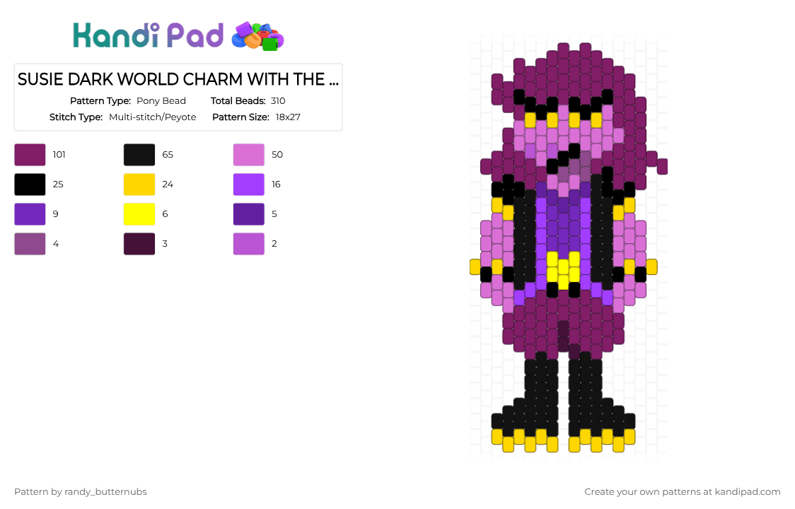 SUSIE DARK WORLD CHARM WITH THE EYES SHOWING - Pony Bead Pattern by randy_butternubs on Kandi Pad - pink