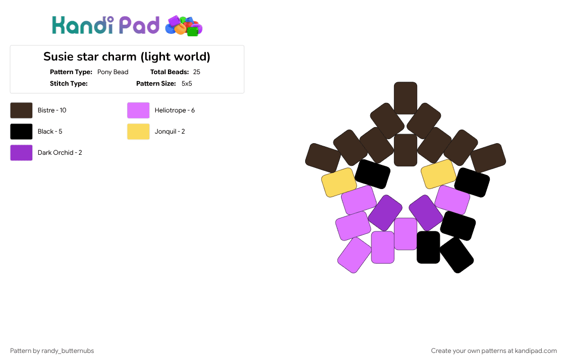 Susie star charm (light world) - Pony Bead Pattern by randy_butternubs on Kandi Pad - brown, deltarune, pink, susie, video game