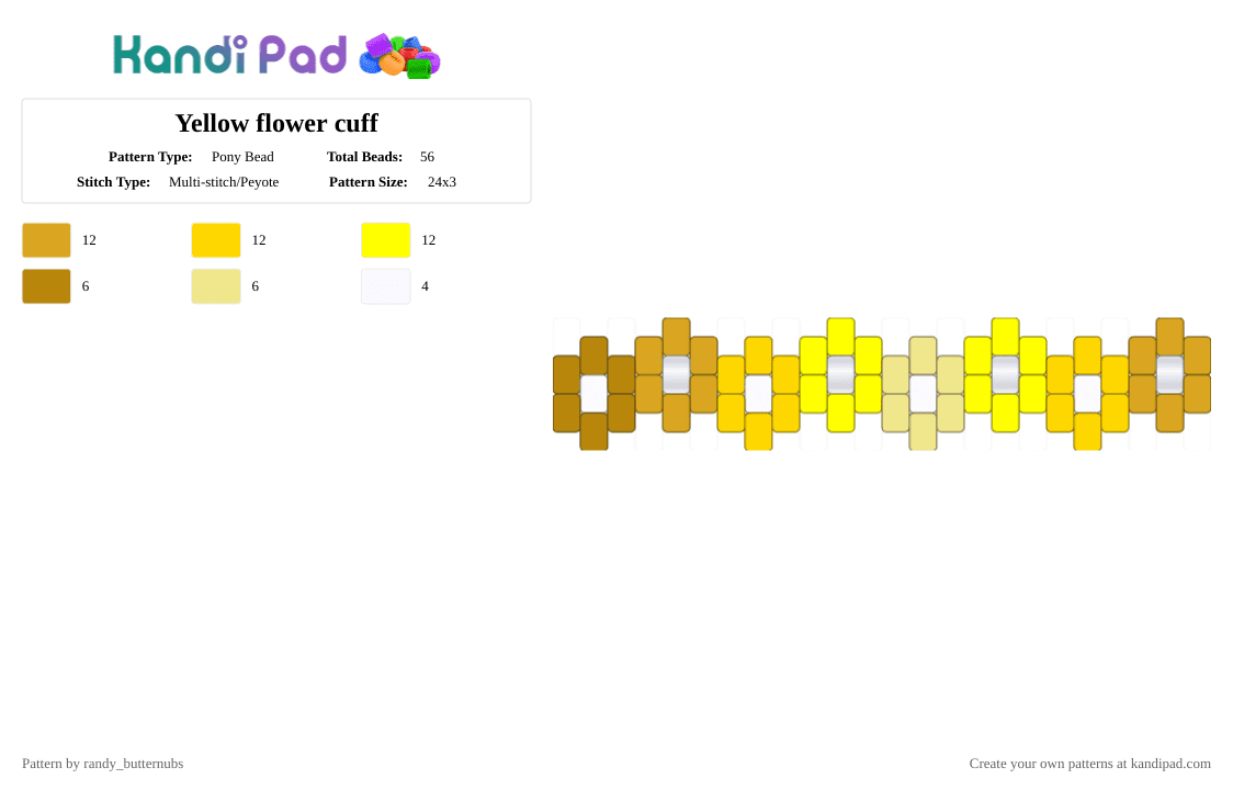 Yellow flower cuff - Pony Bead Pattern by randy_butternubs on Kandi Pad - yellow