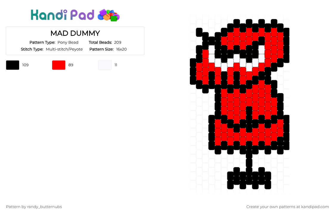 Mad Pattern Designs MAD DUMMY Pony Bead Pattern - Kandi Pad | Kandi Patterns, Fuse Bead ...