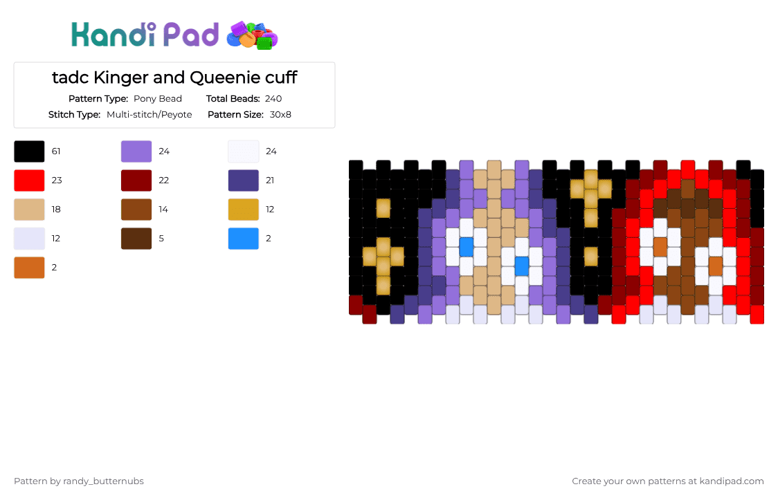 tadc Kinger and Queenie cuff - Pony Bead Pattern by randy_butternubs on Kandi Pad - purple,red