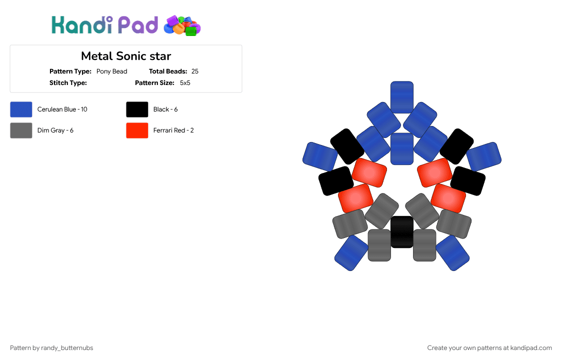 Metal Sonic star - Pony Bead Pattern by randy_butternubs on Kandi Pad - blue, character, metal sonic, sonic the hedgehog, star