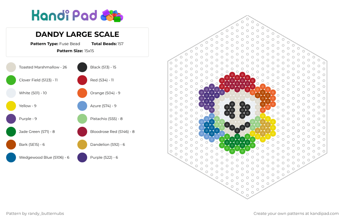 DANDY LARGE SCALE - Fuse Bead Pattern by randy_butternubs on Kandi Pad - beige,red,orange,colorful