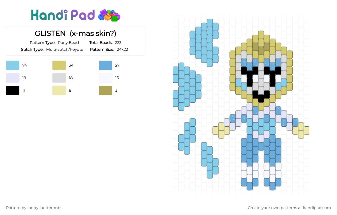 GLISTEN  (x-mas skin?) - Pony Bead Pattern by randy_butternubs on Kandi Pad - light blue,dw,dandys world,roblox
