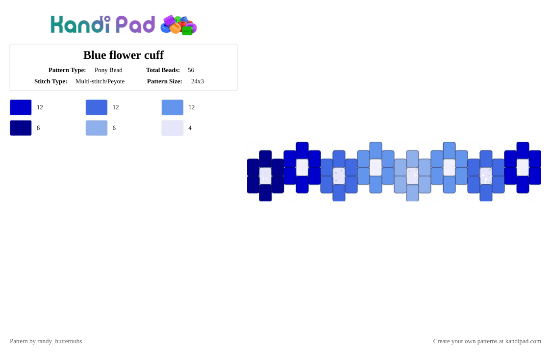 Blue flower cuff - Pony Bead Pattern by randy_butternubs on Kandi Pad - light blue, purple