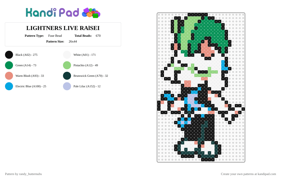LIGHTNERS LIVE RAlSEI - Fuse Bead Pattern by randy_butternubs on Kandi Pad - black,white,green