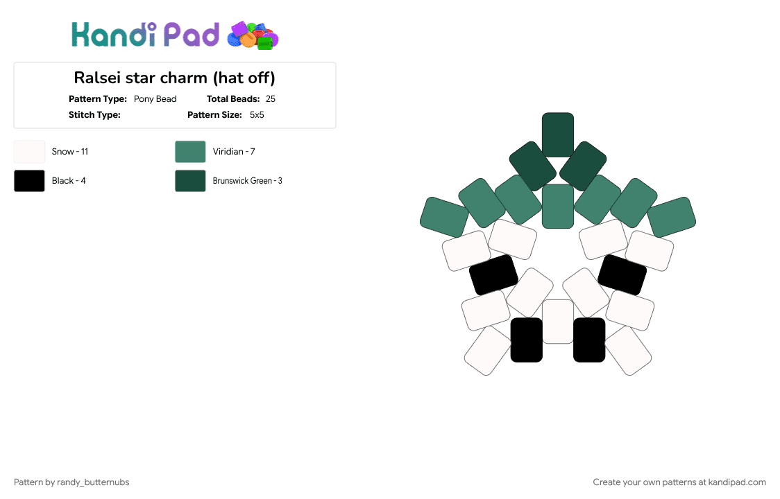 Ralsei star charm (hat off) - Pony Bead Pattern by randy_butternubs on Kandi Pad - deltarune, ralsei, teal, video game, white