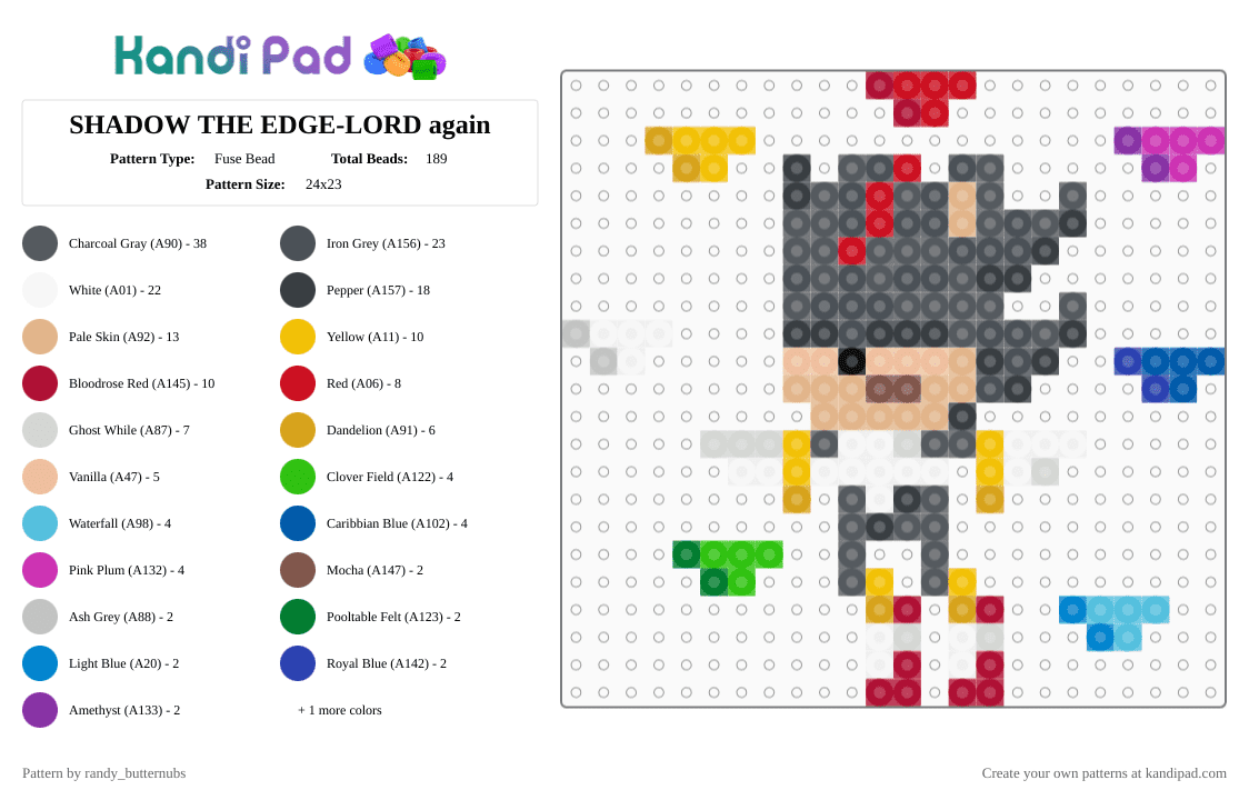 SHADOW THE EDGE-LORD again - Fuse Bead Pattern by randy_butternubs on Kandi Pad - beige,purple,gray,red