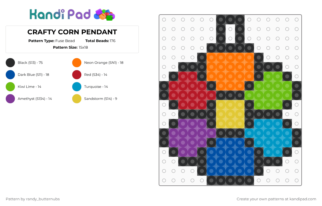 CRAFTY CORN PENDANT - Fuse Bead Pattern by randy_butternubs on Kandi Pad - black,orange,light blue,pink,colorful,smile,poppy playtime