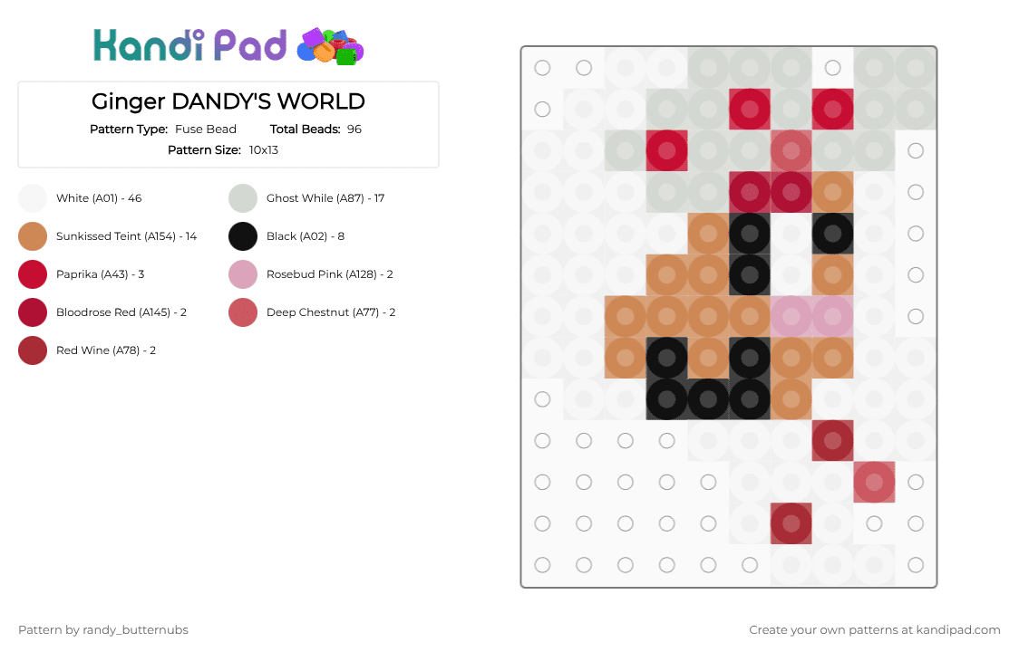 Ginger DANDY\'S WORLD - Fuse Bead Pattern by randy_butternubs on Kandi Pad - white,orange,red,dw,dandys world,ginger